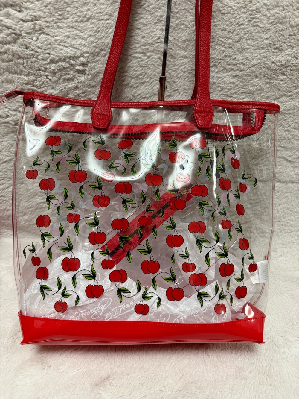 Ed Hardy Clear Cherry Tote with Red Trim - Picture 3 of 7